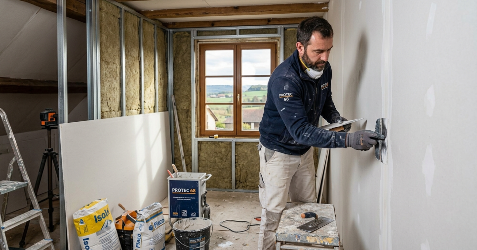 Plâtrier-plaquiste à Rixheim réalisant finitions mur placo